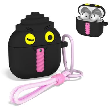 Imagem de OAJ Capa protetora engraçada para AirPods com cordão e mosquetão, capa protetora à prova de choque com personagem de desenho animado 3D para AirPods 4 (Wink)