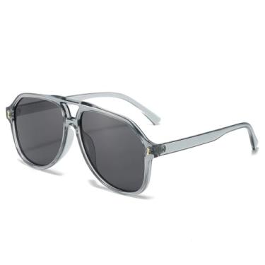 Imagem de Óculos de Sol UV400 - Lentes Azuis Oversized com Ponte Dupla e Rebites - Estilo Punk para Homens e Mulheres - Ideal para Esportes ao Ar Livre, Corrida e Ciclismo - Cinza e Preto