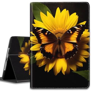 Imagem de Capa para iPad (A16) 11ª geração 11 polegadas 2025/iPad 10ª geração 10,9 polegadas 2022, capa protetora ultrafina multi-ângulo, com hibernar/despertar automático, borboleta de girassol amarela
