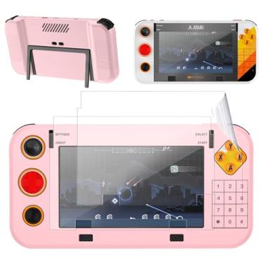 Imagem de Capa para console de jogos portátil My Arcade Atari Gamestation Go com 2 unidades de protetor de tela PET, capa protetora fina de silicone macio, antiarranhões, à prova de choque, rosa