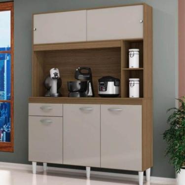 Imagem de Cozinha Compacta Duda 120cm 5 Portas 1 Gaveta - Poquema Castanho/Off W