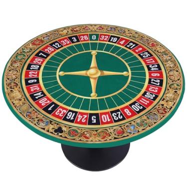 Imagem de HunnmingRe Capa de mesa de jogo de cartas de feltro com tema de cassino, toalha de mesa redonda de 91 cm para jogo de pôquer 91 a 122 cm, tapete de mesa elástico dobrável para jogos Mahjong Bridge