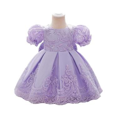 Imagem de Vestido De Festa Para Menina Princesa Com Grande Laço Para O 1º Aniver