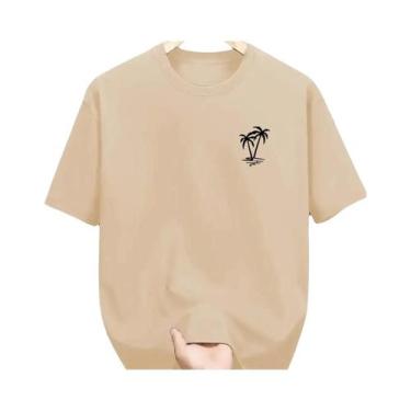 Imagem de Camiseta Masculina De Verão De Algodão Casual Com Gola Redonda E Manga