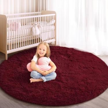 Imagem de KIXINWA Tapete redondo para quarto, 12 x 12 cm, tapetes macios e macios para quarto de crianças, quarto de bebê, lavável, felpudo, piso interno, cabeceira, sala de estar, decoração de casa, estética
