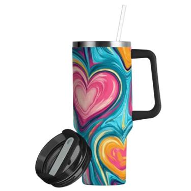 Imagem de ATTX Copo colorido de 850 g com alça, copo de aço inoxidável a vácuo de parede dupla com palha, caneca de café de viagem isolada #294