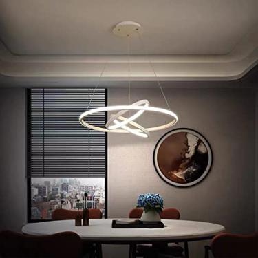 Imagem de Luminária pendente redonda moderna de LED, com intensidade regulável, para mesa de jantar, design moderno e personalizado, com controle remoto, ideal para sala de estar, cozinha, sala de jan