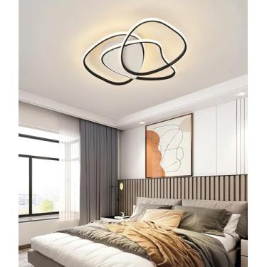 Imagem de Luminária de teto moderna com LED (com controle remoto e função dimerizável), embutida no teto, ideal para sala de estar, quarto e sala de jantar (preta, 60 cm).