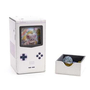 Imagem de Venssu Console de jogos retrô MTG Deck Box com bandeja de dados, caixa de baralho com visor Commander, caixa de armazenamento de cartão de couro PU para 120 cartas de manga única, compatível com TCG