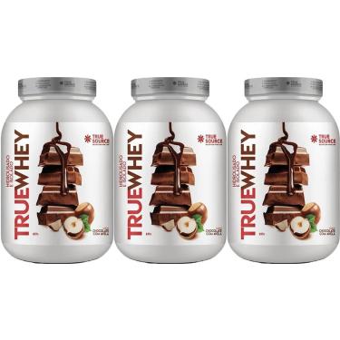 Imagem de Kit 3X True Whey Protein Hidrolisado e Isolado - 837g Chocolate Com Avelã - True Source-Masculino