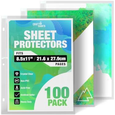 Imagem de Pacote com 100 protetores de folhas transparentes resistentes de 21 x 28 cm para fichário de receitas, protetores de plástico para fichário de 3 anéis (pacote com 100, 21 x 28 cm - 1 bolso)