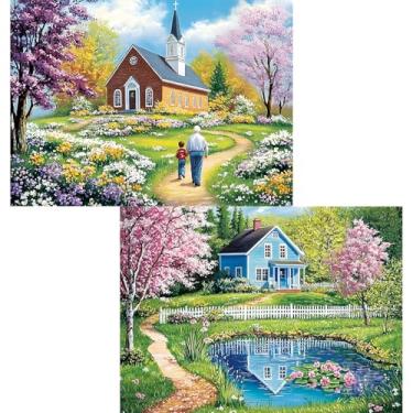 Imagem de 2 Pack 500 Piece Puzzle for Adults, Church Cottage Jigsaw Puzzle for Adults Teens,Large Piece Puzzle for Kids Ages 8-10 10-12,Glossy & Sturdy Pieces,Challenging Family Game Great Gift Idea,20.5x15 in