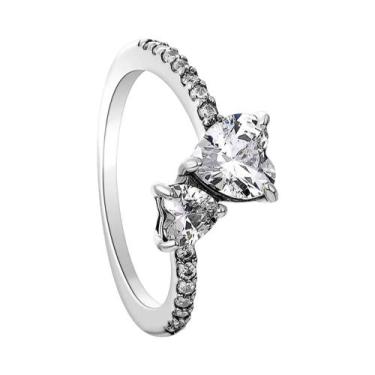 Imagem de Anel De Noivado E Casamento Feminino Em Prata 925 Com Zircônia Rosa Em