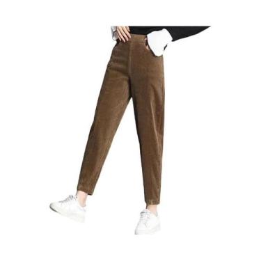 Imagem de Calças Casuais De Veludo Cotelê De Cintura Alta Para Mulheres, Quentes