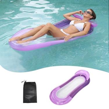 Imagem de YFFFOVSSS Espreguiçadeira flutuante de piscina para adultos, rede flutuante, espreguiçadeira de piscina de bronzeamento, boia de água inflável roxa, sofá de ar de natação para festa na piscina de