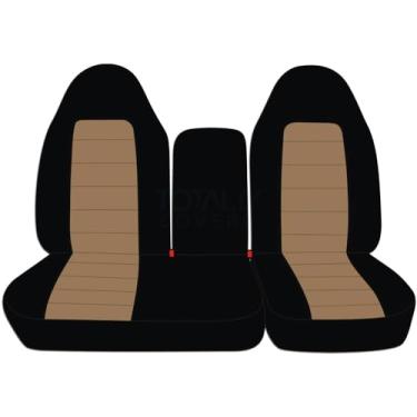 Imagem de Totalmente compatível com capas de assento de caminhão 1997-2000 Ford F-150 em dois tons (parte frontal 40/60 banco dividido) com console central de abertura/apoio de braço sólido - frente (21 cores) série F F150Totally Covers Opening Console marrom TCCSCTT26-15-9700FF150-46OC