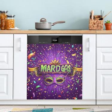 Imagem de ATTX Máscara Mardi Gras capa magnética para lava-louças | Adesivo decorativo de eletrodomésticos de 58 x 66 cm para armários domésticos e eletrodomésticos (96)