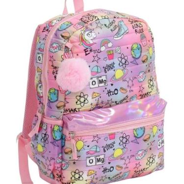 Imagem de Mochila Unicornio Escolar Teen Com Chaveiro Pompom Juvenil