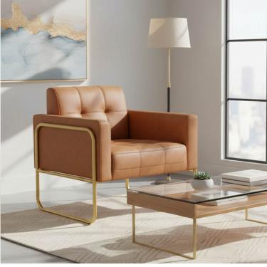 Imagem de Poltrona Sala Decorativa Elisa Base Tubular Alta Dourada Sintético PU Whisky D03 - D'Rossi