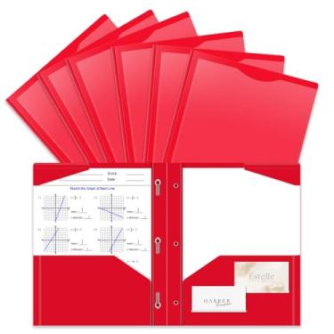 Imagem de Pacote com 48 pastas de plástico resistente com garras e bolso frontal transparente, 3 bolsos com 3 pinos e 2 compartimentos para cartão, pastas de arquivo vermelhas servem em papel tamanho carta para