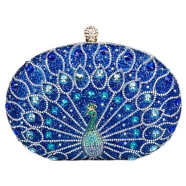 Imagem de NLAIOUSL Elegante bolsa noturna de pavões de strass com alça de corrente para festas de casamento e eventos de casamento