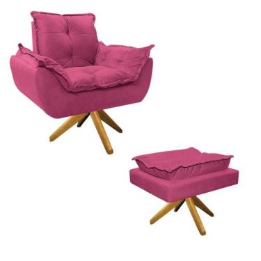 Imagem de Kit Poltrona e Puff Opala Base Giratória de Madeira Sintético Pink - D