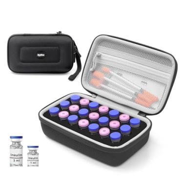 Imagem de Krypthos Estojo de armazenamento de insulina com 21 compartimentos, bolsa organizadora de insulina portátil para diabetes para frascos de 1 ml, 3 ml, 5 ml, 10 ml, estojo rígido de transporte de