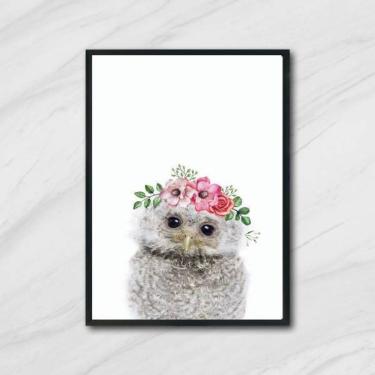 Imagem de Quadro Corujinha Coroa De Flores 45X34Cm Com Vidro Preta