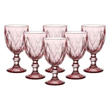 Imagem de Jogo C/ 6 Taças Diamond Rosa Ametista 260ml Mesa Posta Bebidas Água Su