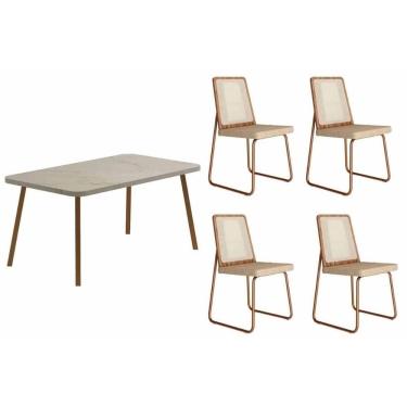 Imagem de Conjunto: Mesa de Cozinha Stellar 1598 Aço c/ Tampo Madeirado 120x80cm e 4 Cadeiras Wood Rose/Petra - Rose/Areia/Freijo/Tela Sintetica - Carraro