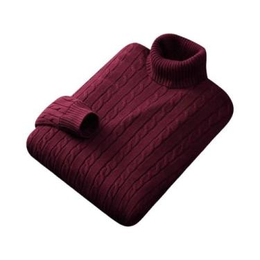 Imagem de Suéter Masculino De Tricô Gola Alta Liso Casual Elástico Outono Invern