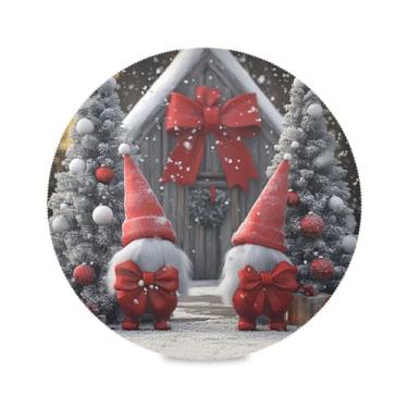 Imagem de STAYTOP Gnomos de Natal fofos jogos americanos redondos 6 peças, tapetes de mesa antiderrapantes fáceis de limpar para casa, cozinha, churrasco, festa, decoração de mesa