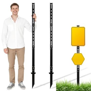 Imagem de Danoib Pacote com 2 postes de sinalização de 1,8 m, estaca de sinalização de jardim resistente, resistente à ferrugem, vento e poeira, suportes de metal resistentes para estacionamento ou gramado