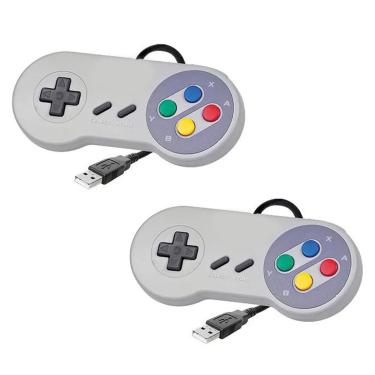 Imagem de Kit 2 Controles Joystick USB P/ PC Estilo Super Nintendo S/ logo Botões Coloridos - SNES