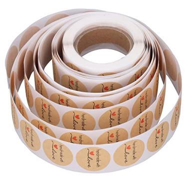 Imagem de Adesivos de papel Kraft feitos à mão com design de amor Etiquetas redondas de coração fofo para rotulagem de alimentos, enlatados, assar, vendas, papel Kraft marrom, 500 peças, 7