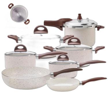 Imagem de Jogo De Panelas Antiaderente Cerâmica Vanilla Indução 7 Pçs