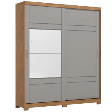 Imagem de Guarda Roupa Solteiro 2 Portas Com Espelho 200 Cm Verg Nature Cinza Henn