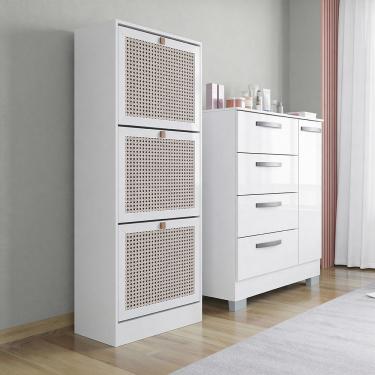 Imagem de Kit Cômoda Elena E Sapateira 3 Portas Branca Poquema Branco