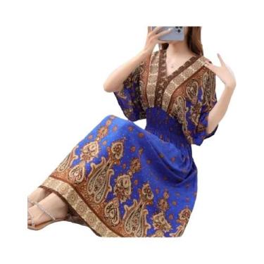 Imagem de Saia Longa Casual Elegante De Verão Com Estampa E Cintura Elástica Em 