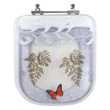 Imagem de Tampa De Vaso Poliéster Decorada Borboleta Quadra Branco Para Louça Deca