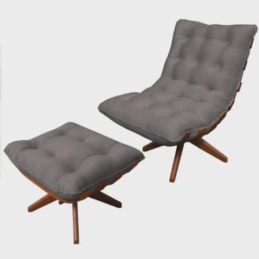 Imagem de Kit Poltrona Com Puff Costela Base Em Madeira Giratória