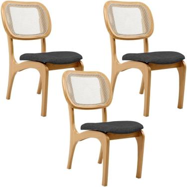 Imagem de Kit 3 Cadeiras Para Sala De Jantar Estofada E Tela Mariah L02 Linho Cinza Escuro