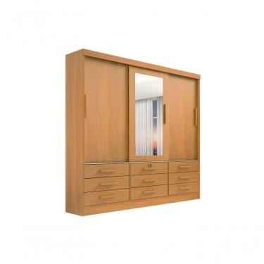 Imagem de Guarda Roupa Casal Meridian Com Espelho 3 Portas 9 Gavetas Com Pés - D' Doro Cinamomo