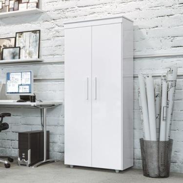 Imagem de Armário Multiuso Escritório 2 Portas 4 Prateleiras 1 Gaveta MDF Branco