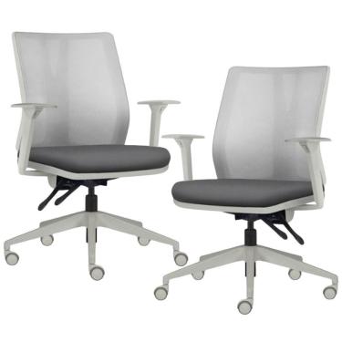 Imagem de Kit 2 Cadeiras De Escritório Giratória Diretor Flow F02 Base Cinza Crepe Grafite - Lyam Decor