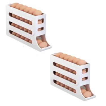 Imagem de Porta Ovos Deslizante para Geladeira 4 Andares, Organizador de Ovos Automático Rolante com Capacidade para 30 Ovos, Suporte para Organização de Cozinha e Geladeira (2 PÇ 4 ANDARES BRANCO)