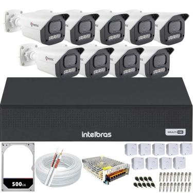 Imagem de Kit 9 Câmeras Full Color C/Áudio Dvr Intelbras 16ch 500GB