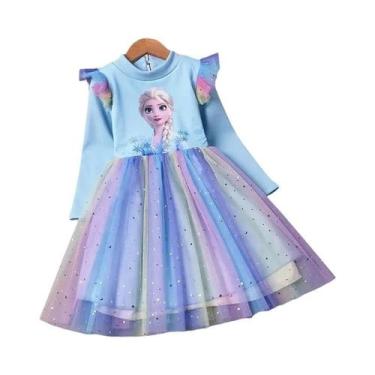 Imagem de Vestido De Princesa Elsa Para Meninas, Manga Longa, Primavera E Outono