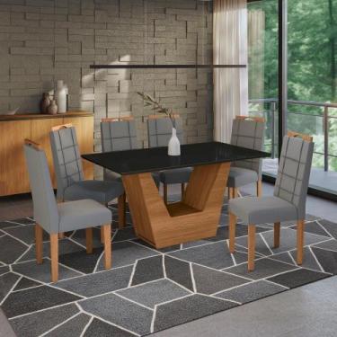 Imagem de Conjunto Sala De Jantar Verbana Kappesberg 6 Cadeiras Veludo Titanio