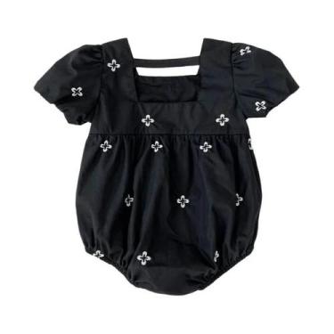 Imagem de Macacão De Algodão Preto Com Flores Bordadas Para Bebês Meninas De 0 a